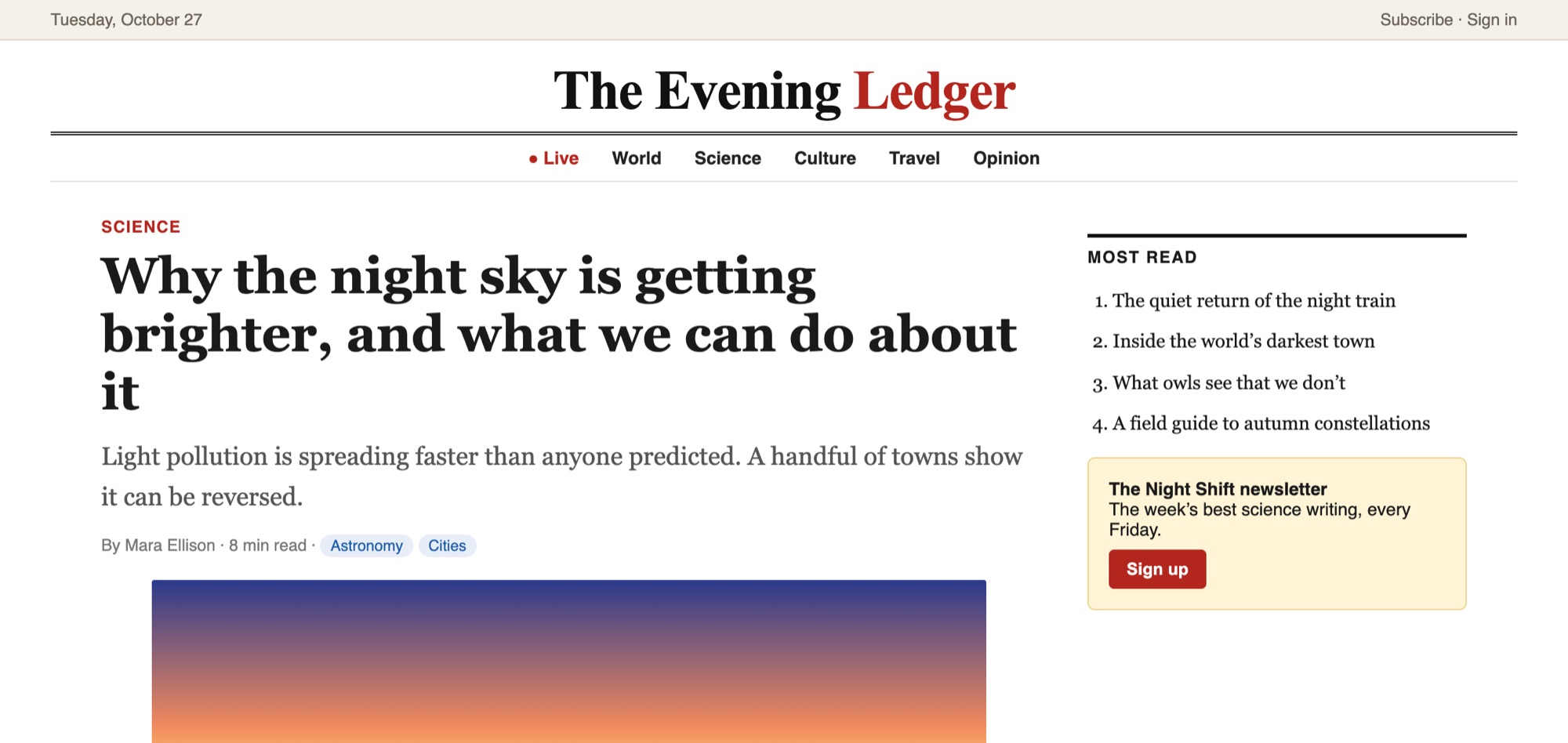 A news article in its original light design