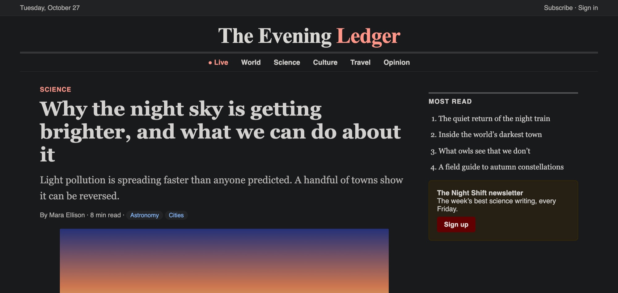 The same article in dark mode