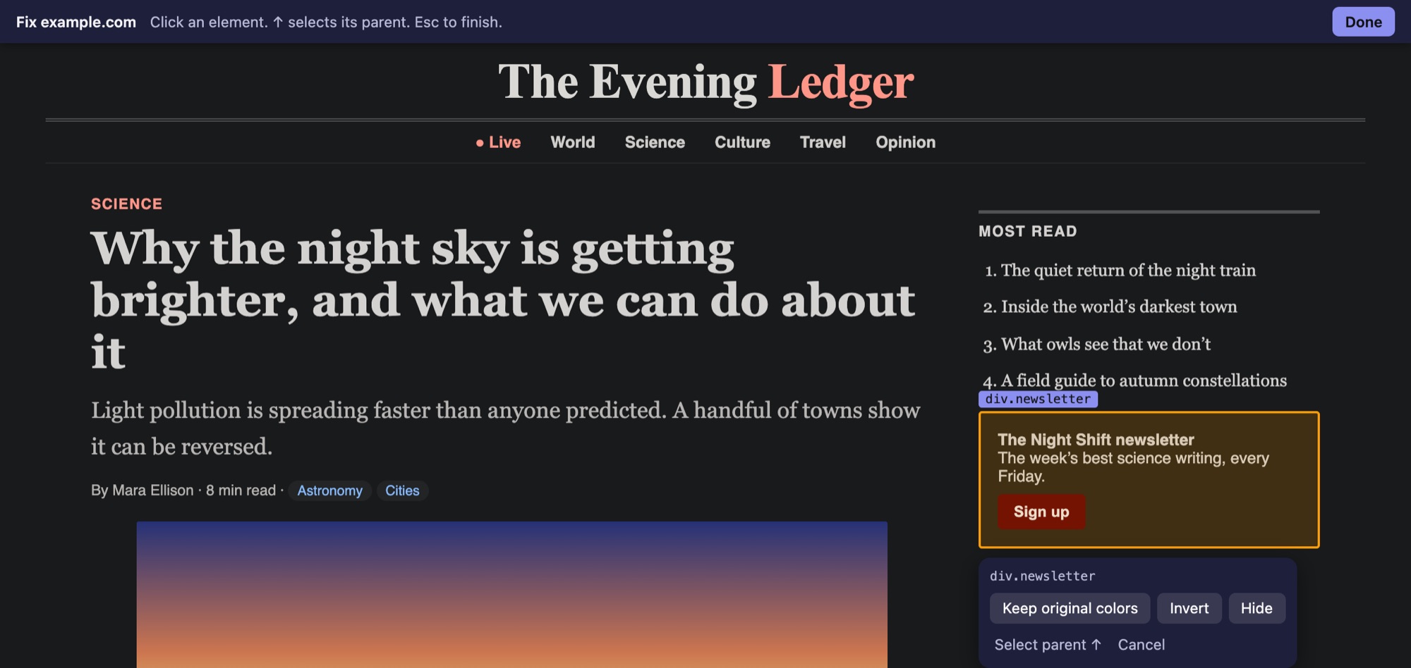 Choosing what to do with a newsletter box on a dark page